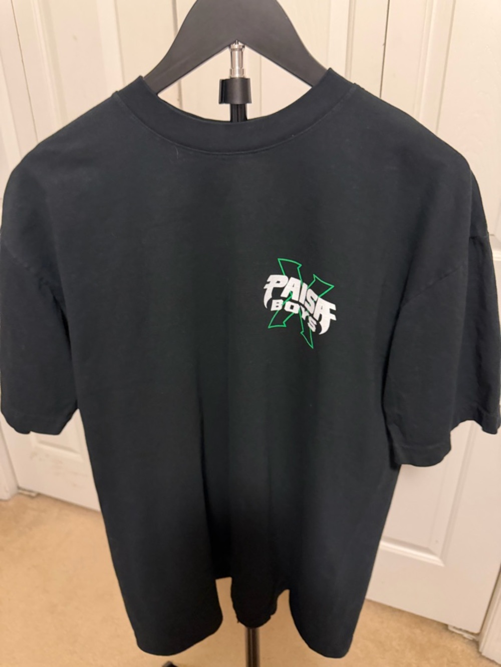 Black Short Sleeve Tee with Green-Outline Graphic